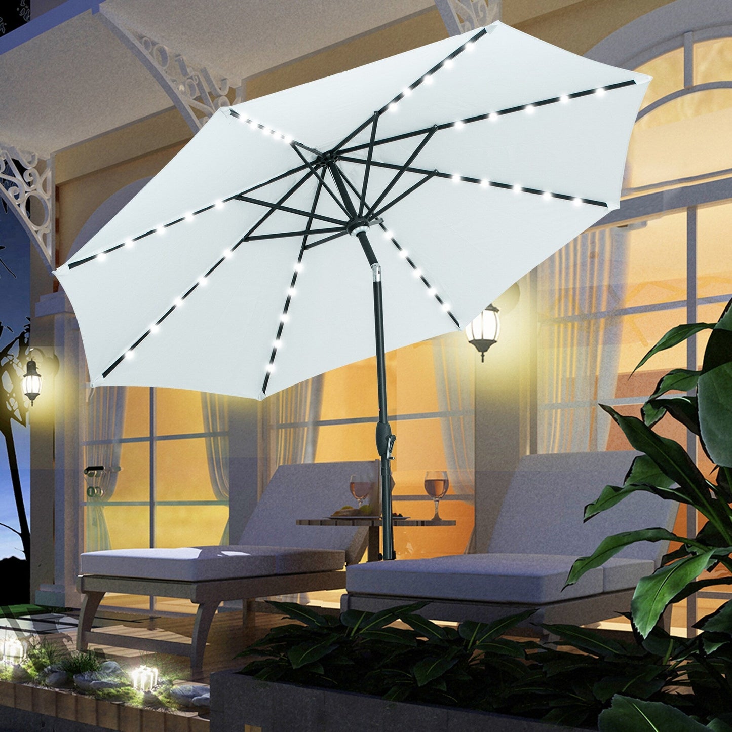 Parasol de terrasse Ainfox de 10 pieds avec lumières, parasol solaire d'extérieur sans base