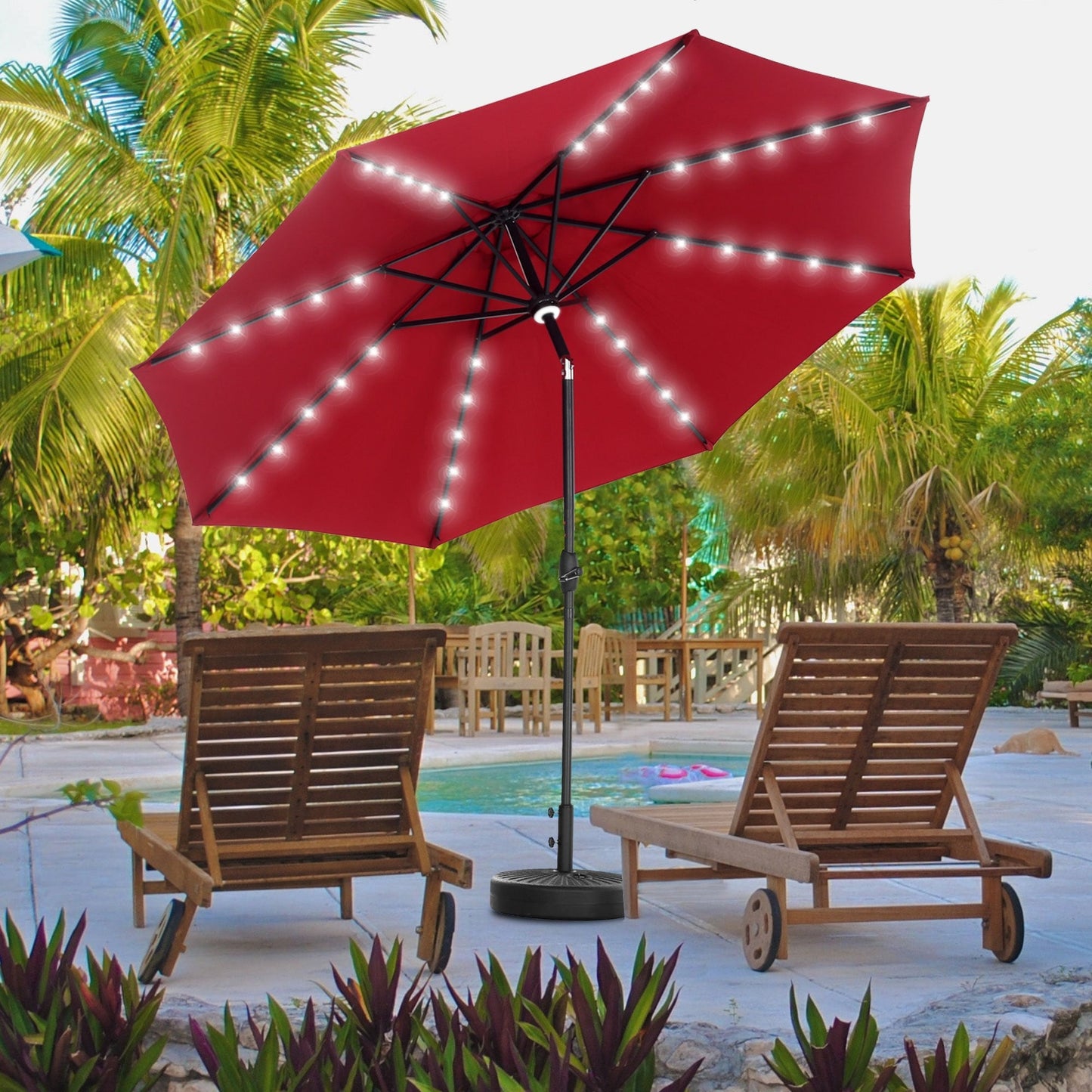 Parasol de terrasse Ainfox de 10 pieds avec lumières, parasol solaire d'extérieur sans base