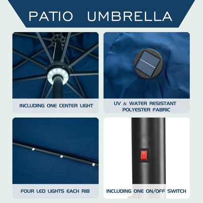 Parasol de terrasse Ainfox de 10 pieds avec lumières, parasol solaire d'extérieur sans base