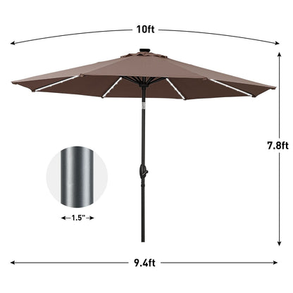Parasol de terrasse Ainfox de 10 pieds avec lumières, parasol solaire d'extérieur sans base