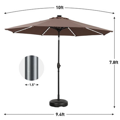 Parasol de terrasse Ainfox de 10 pieds avec lumières, parasol solaire d'extérieur sans base