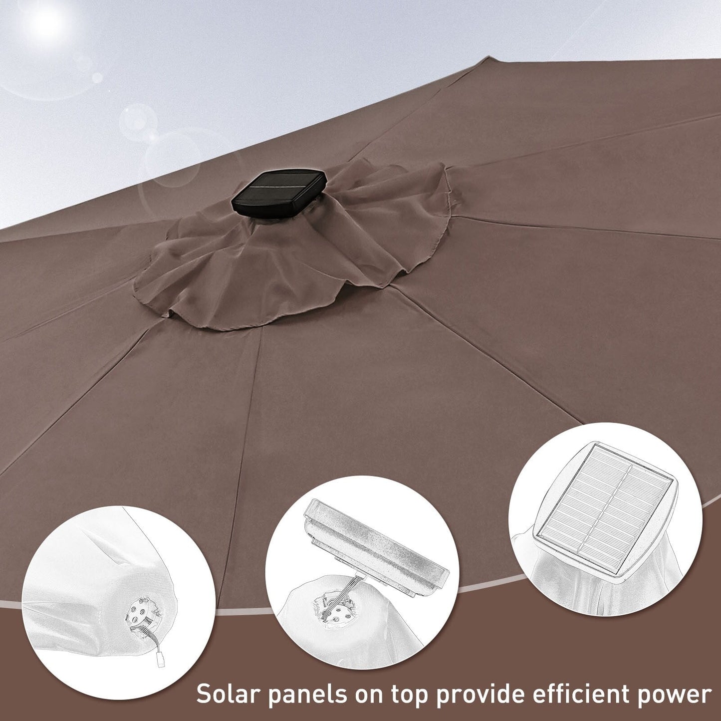 Parasol de terrasse Ainfox de 10 pieds avec lumières, parasol solaire d'extérieur sans base