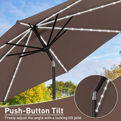 Parasol de terrasse Ainfox de 10 pieds avec lumières, parasol solaire d'extérieur sans base