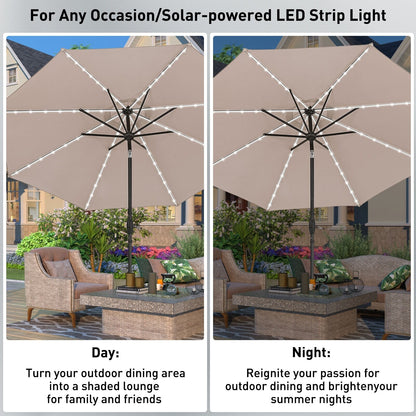 Parasol de terrasse Ainfox de 10 pieds avec lumières, parasol solaire d'extérieur sans base