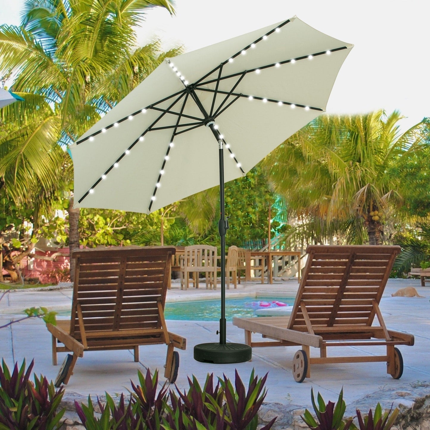 Parasol de terrasse Ainfox de 10 pieds avec lumières, parasol solaire d'extérieur sans base