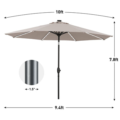 Parasol de terrasse Ainfox de 10 pieds avec lumières, parasol solaire d'extérieur sans base