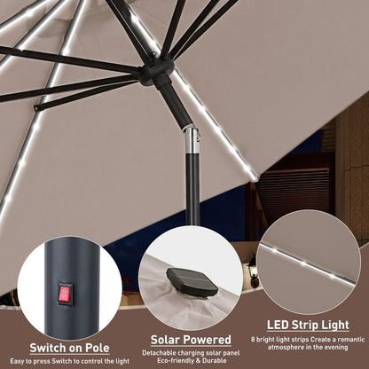 Parasol de terrasse Ainfox de 10 pieds avec lumières, parasol solaire d'extérieur sans base