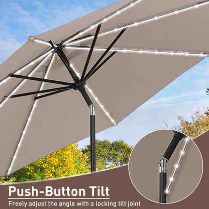 Parasol de terrasse Ainfox de 10 pieds avec lumières, parasol solaire d'extérieur sans base
