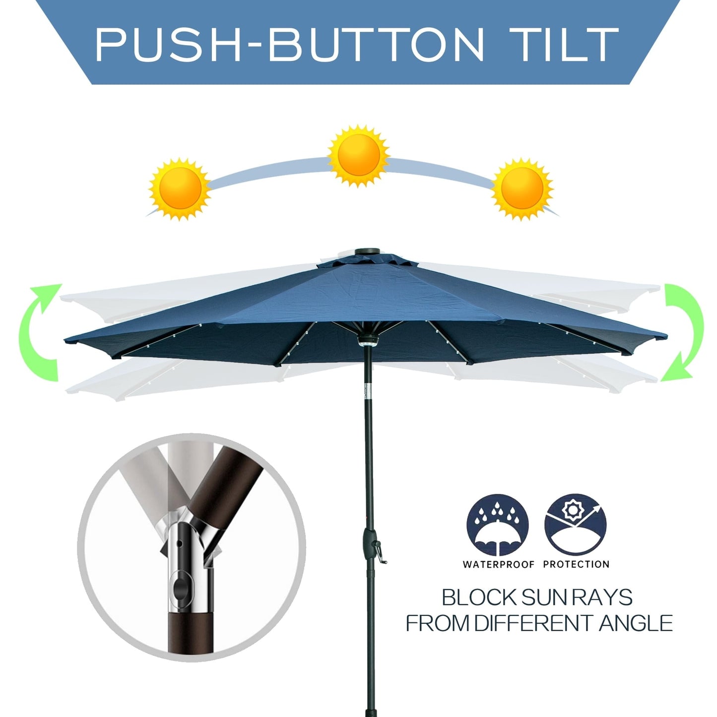 Parasol de terrasse Ainfox de 10 pieds avec lumières, parasol solaire d'extérieur sans base