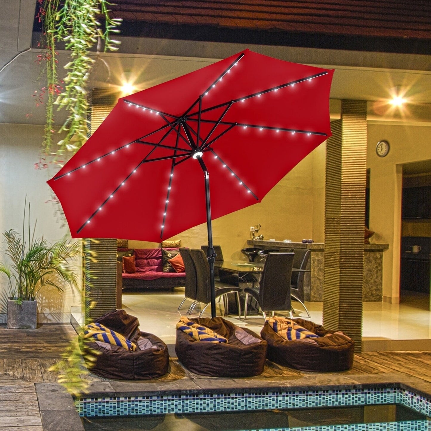 Parasol de terrasse Ainfox de 10 pieds avec lumières, parasol solaire d'extérieur sans base