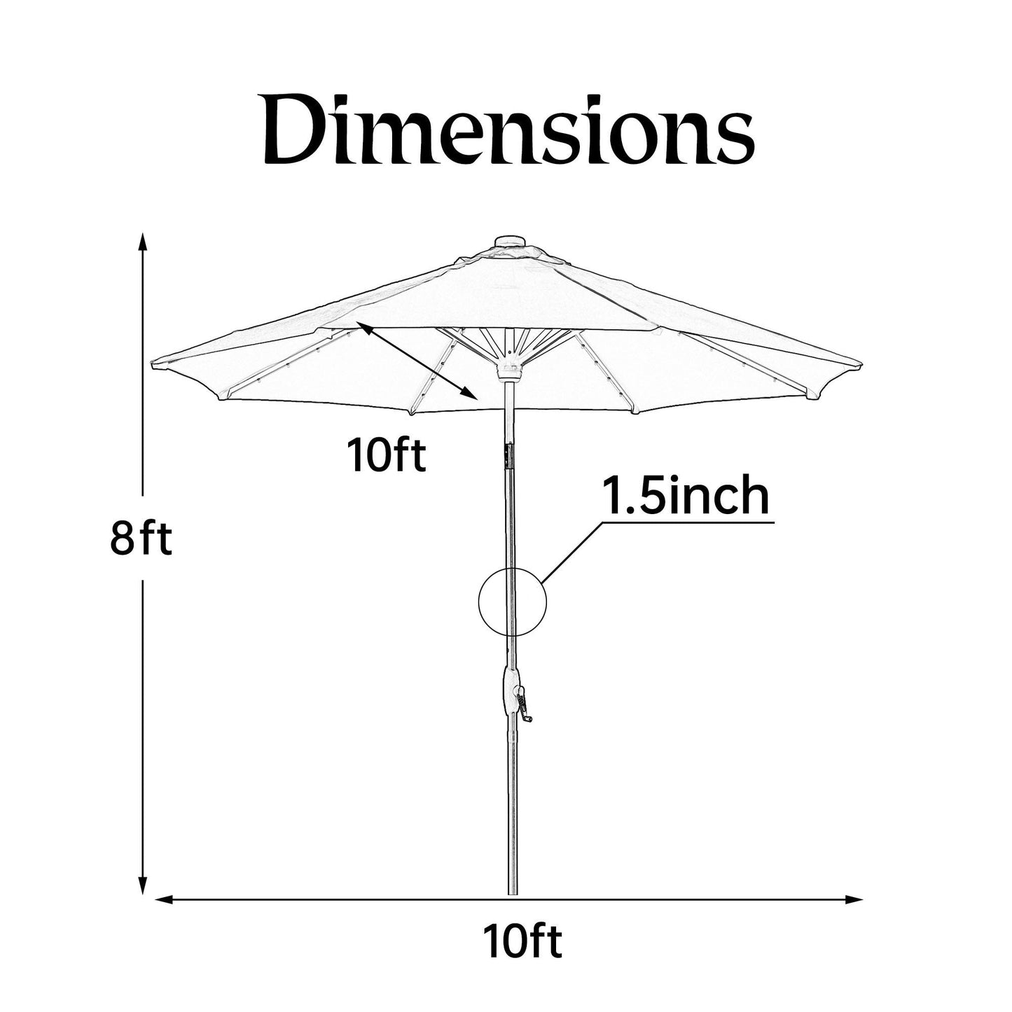 Parasol de terrasse Ainfox de 10 pieds avec lumières, parasol solaire d'extérieur sans base