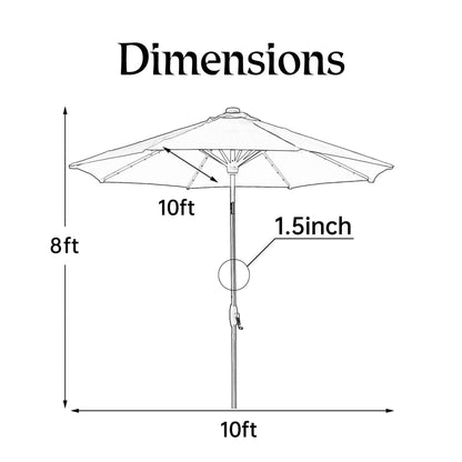Parasol de terrasse Ainfox de 10 pieds avec lumières, parasol solaire d'extérieur sans base