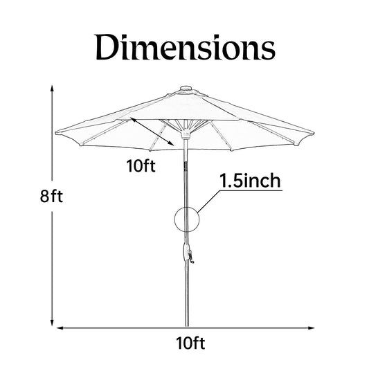 Parasol de terrasse Ainfox de 10 pieds avec lumières, parasol solaire d'extérieur sans base