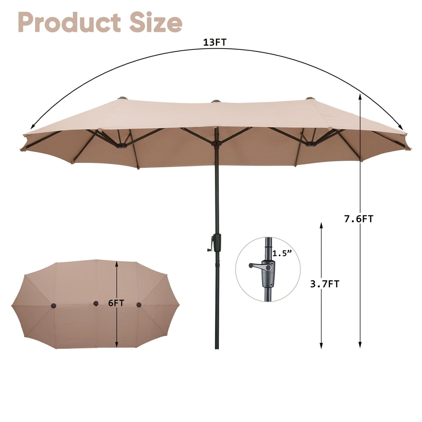 Parasol d'extérieur Ainfox de 4 m (13 pi) avec manivelle et base