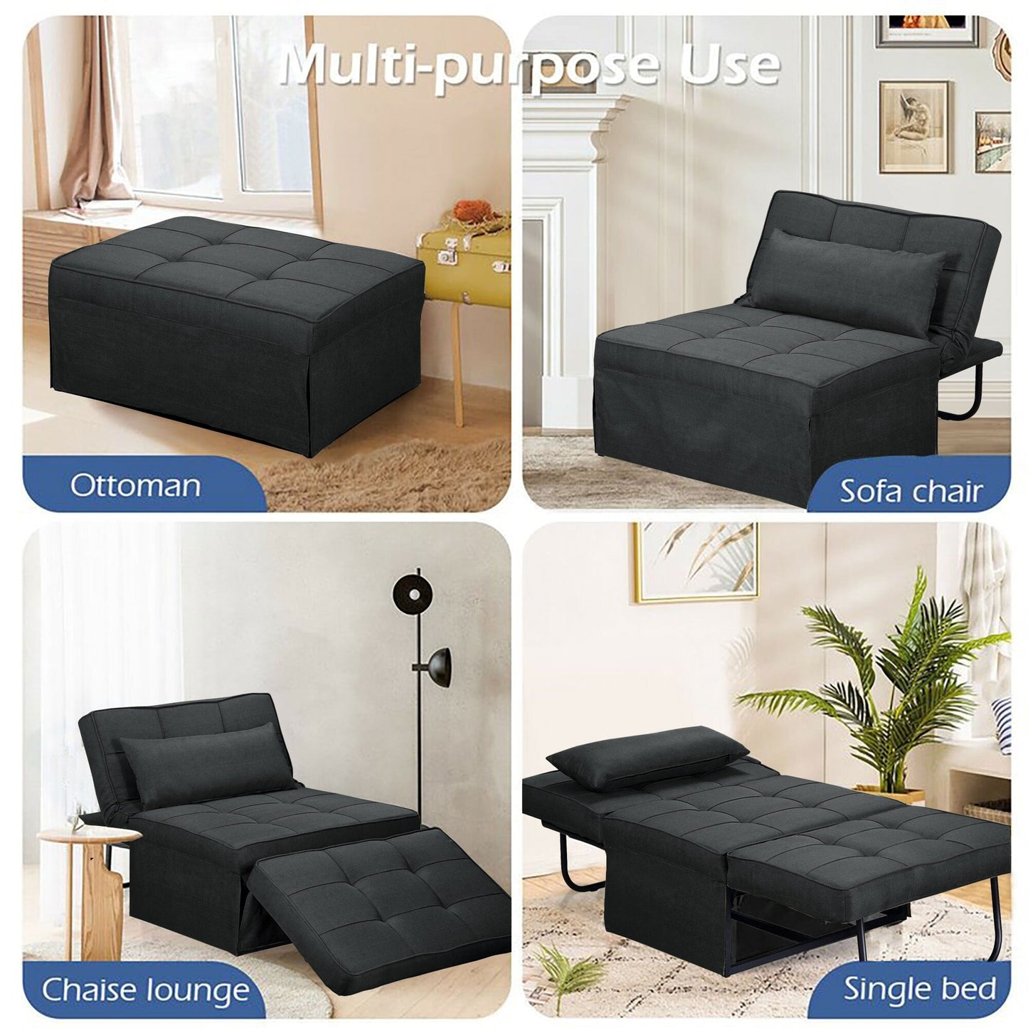 Canapé-lit convertible, fauteuil inclinable et ottoman pliable pour salon