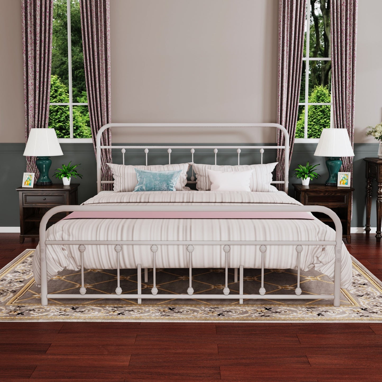 Cadre de lit plateforme en métal vintage simple Alazyhome, montage facile