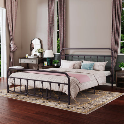 Cadre de lit plateforme en métal vintage simple Alazyhome, montage facile