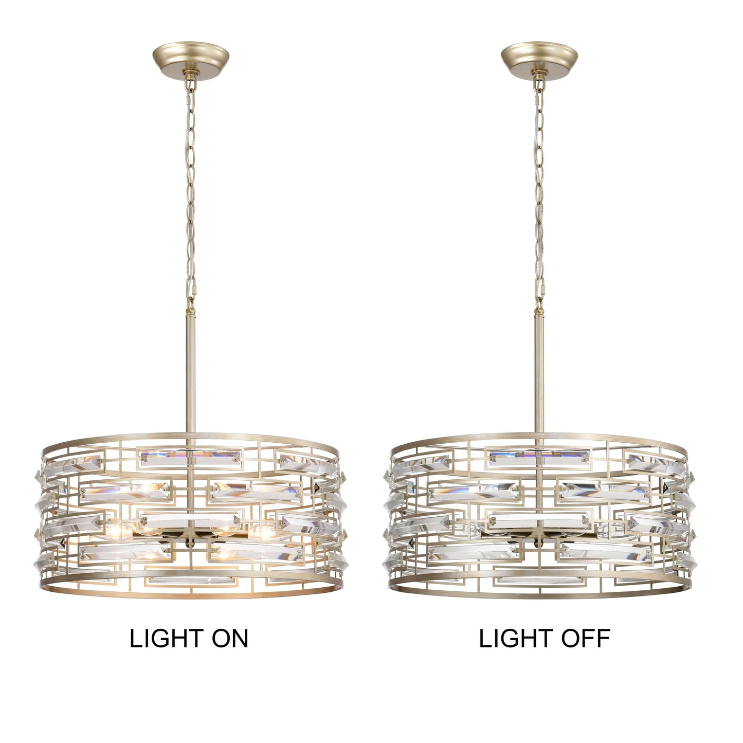 Lustre tambour Anita avec prisme en verre transparent