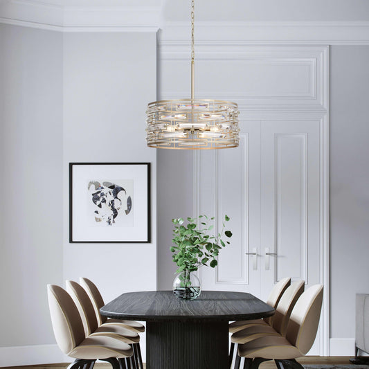 Lustre tambour Anita avec prisme en verre transparent