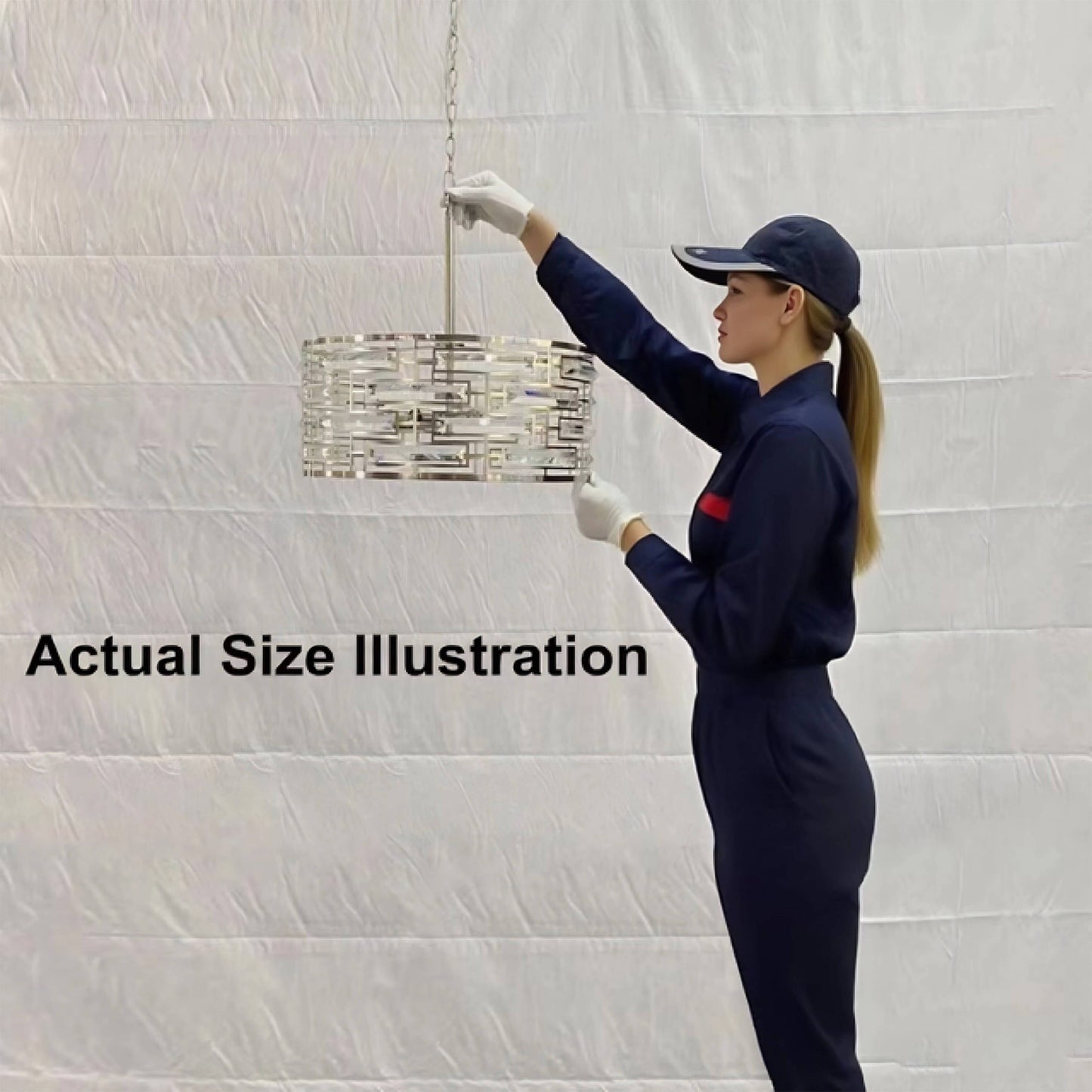 Lustre tambour Anita avec prisme en verre transparent