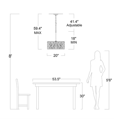 Lustre tambour Anita avec prisme en verre transparent