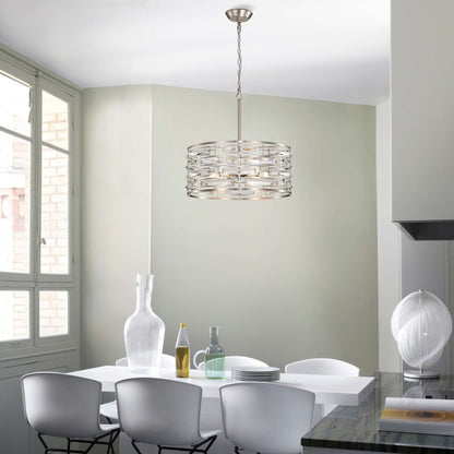 Lustre tambour Anita avec prisme en verre transparent