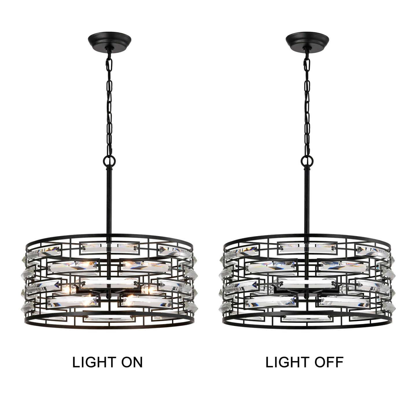 Lustre tambour Anita avec prisme en verre transparent
