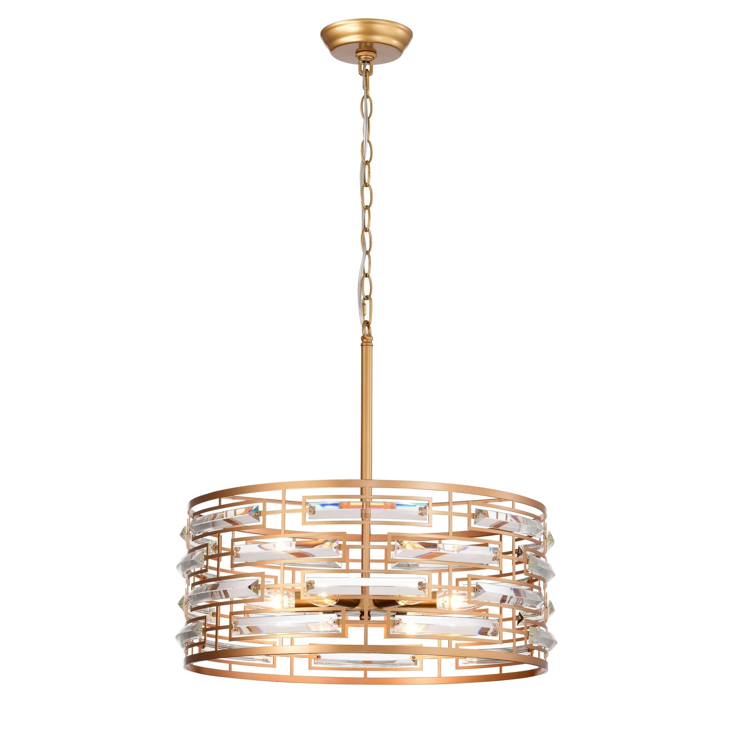 Lustre tambour Anita avec prisme en verre transparent