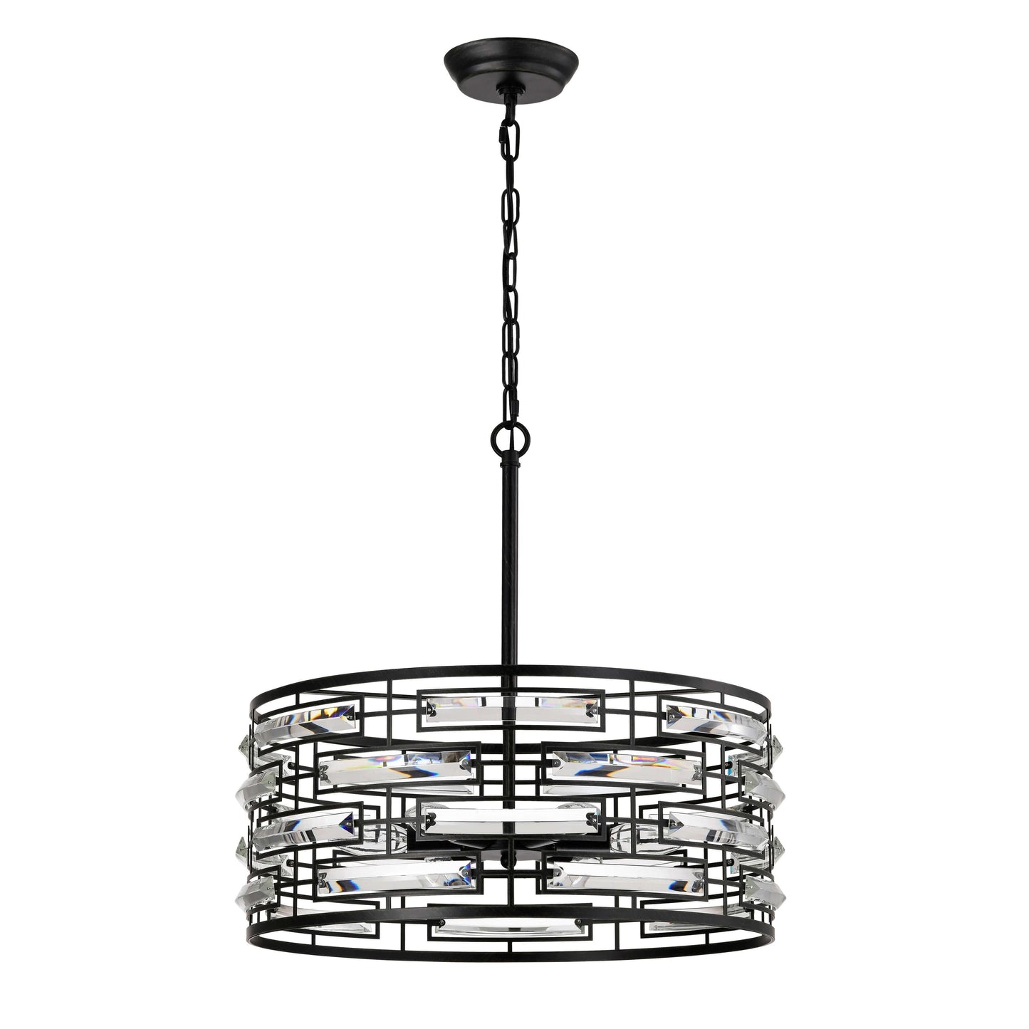 Lustre tambour Anita avec prisme en verre transparent