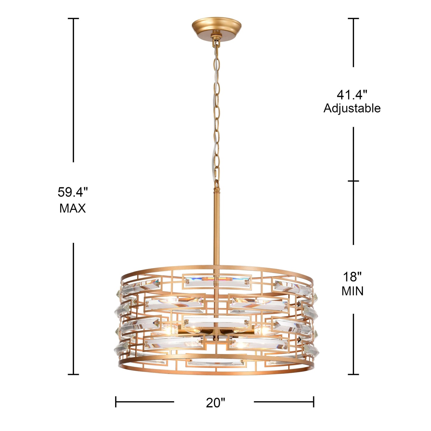 Lustre tambour Anita avec prisme en verre transparent