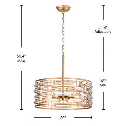 Lustre tambour Anita avec prisme en verre transparent