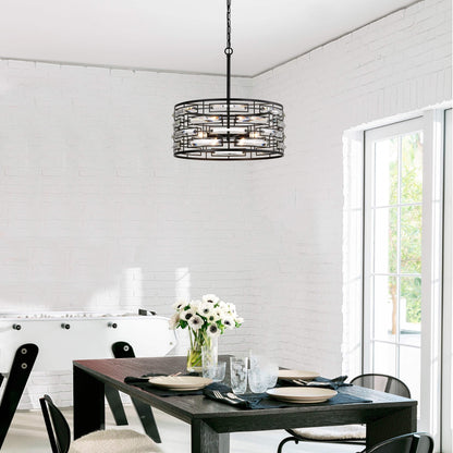 Lustre tambour Anita avec prisme en verre transparent