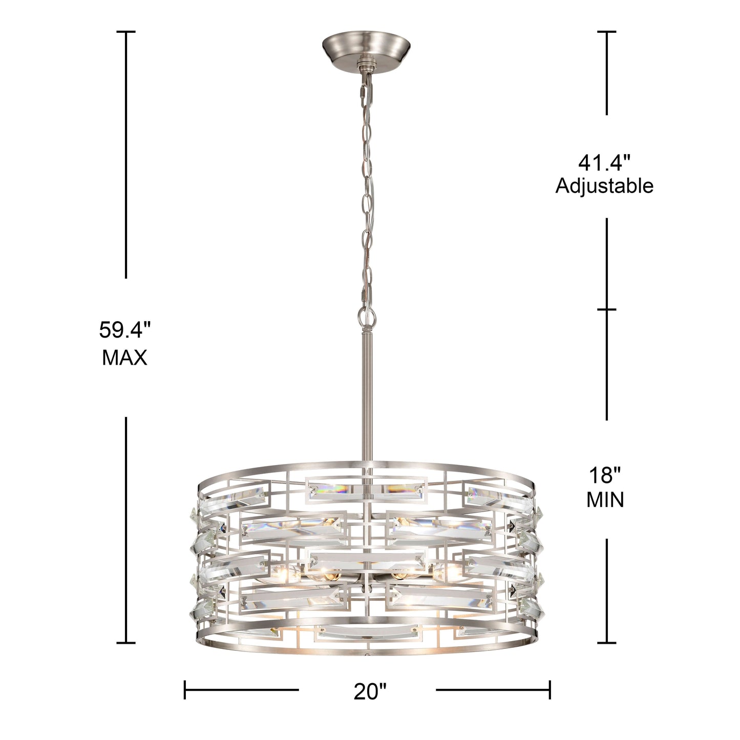Lustre tambour Anita avec prisme en verre transparent