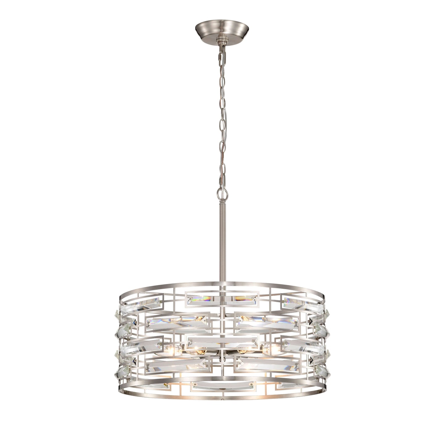 Lustre tambour Anita avec prisme en verre transparent