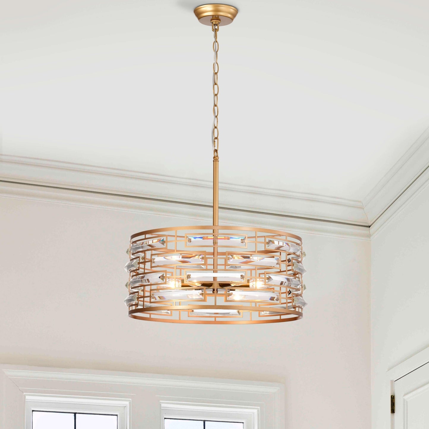 Lustre tambour Anita avec prisme en verre transparent