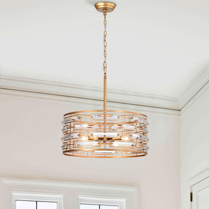 Lustre tambour Anita avec prisme en verre transparent