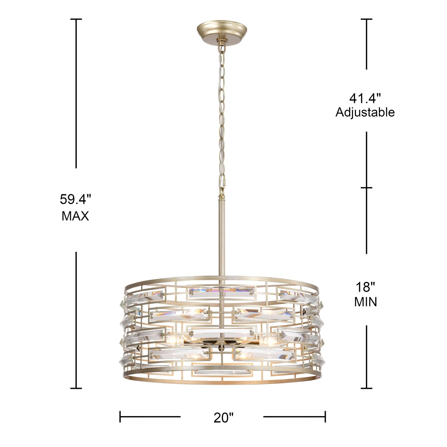 Lustre tambour Anita avec prisme en verre transparent