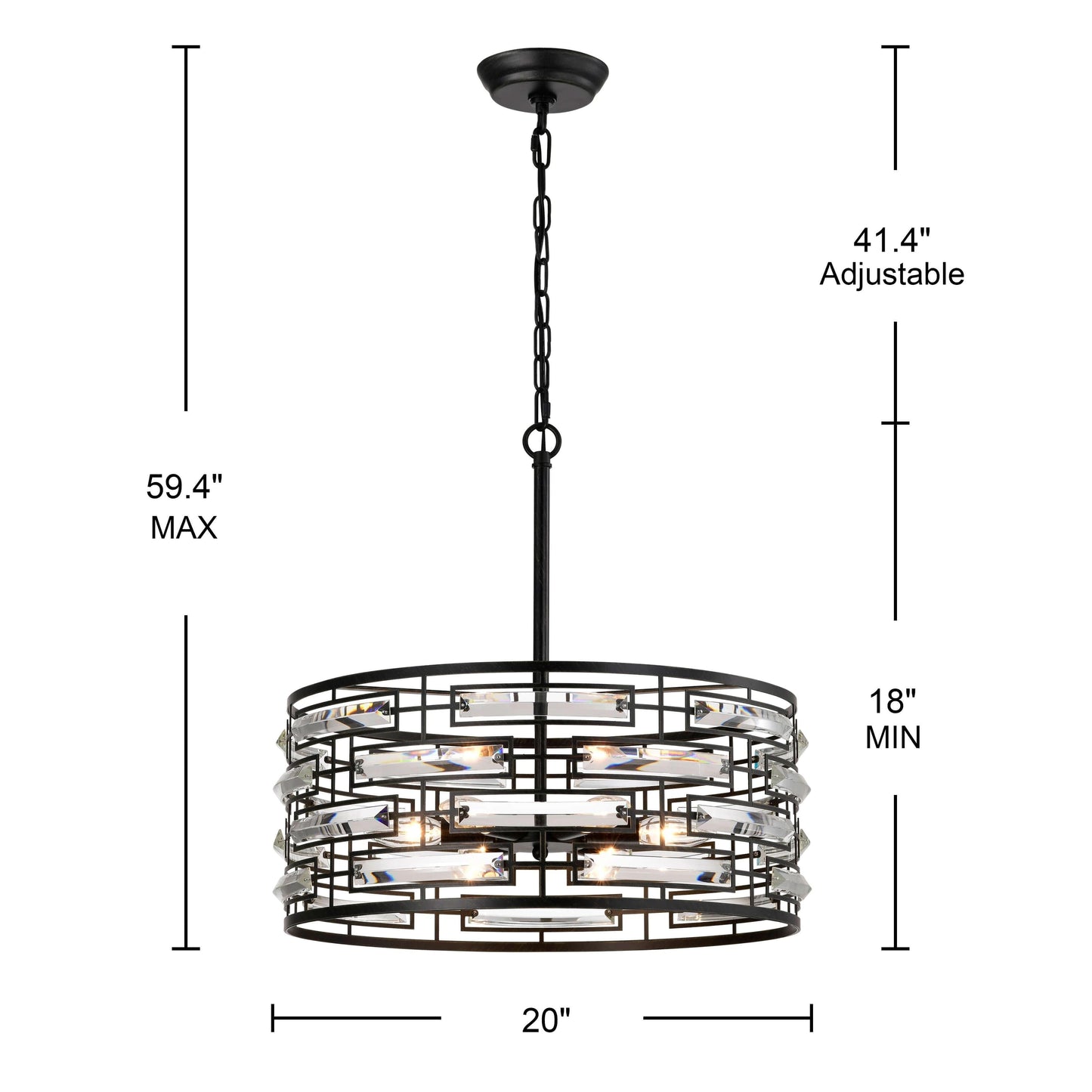 Lustre tambour Anita avec prisme en verre transparent