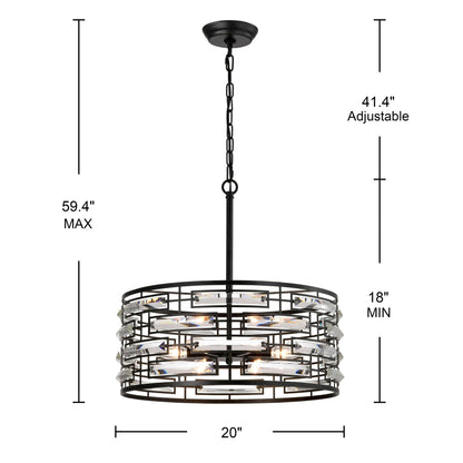 Lustre tambour Anita avec prisme en verre transparent
