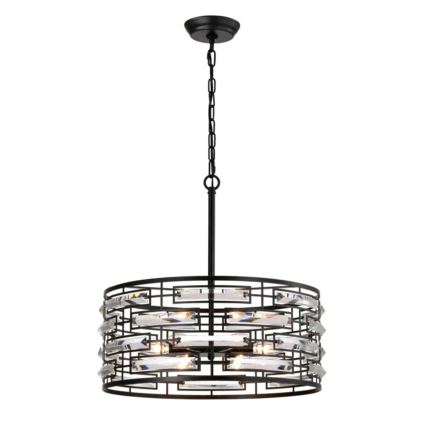 Lustre tambour Anita avec prisme en verre transparent