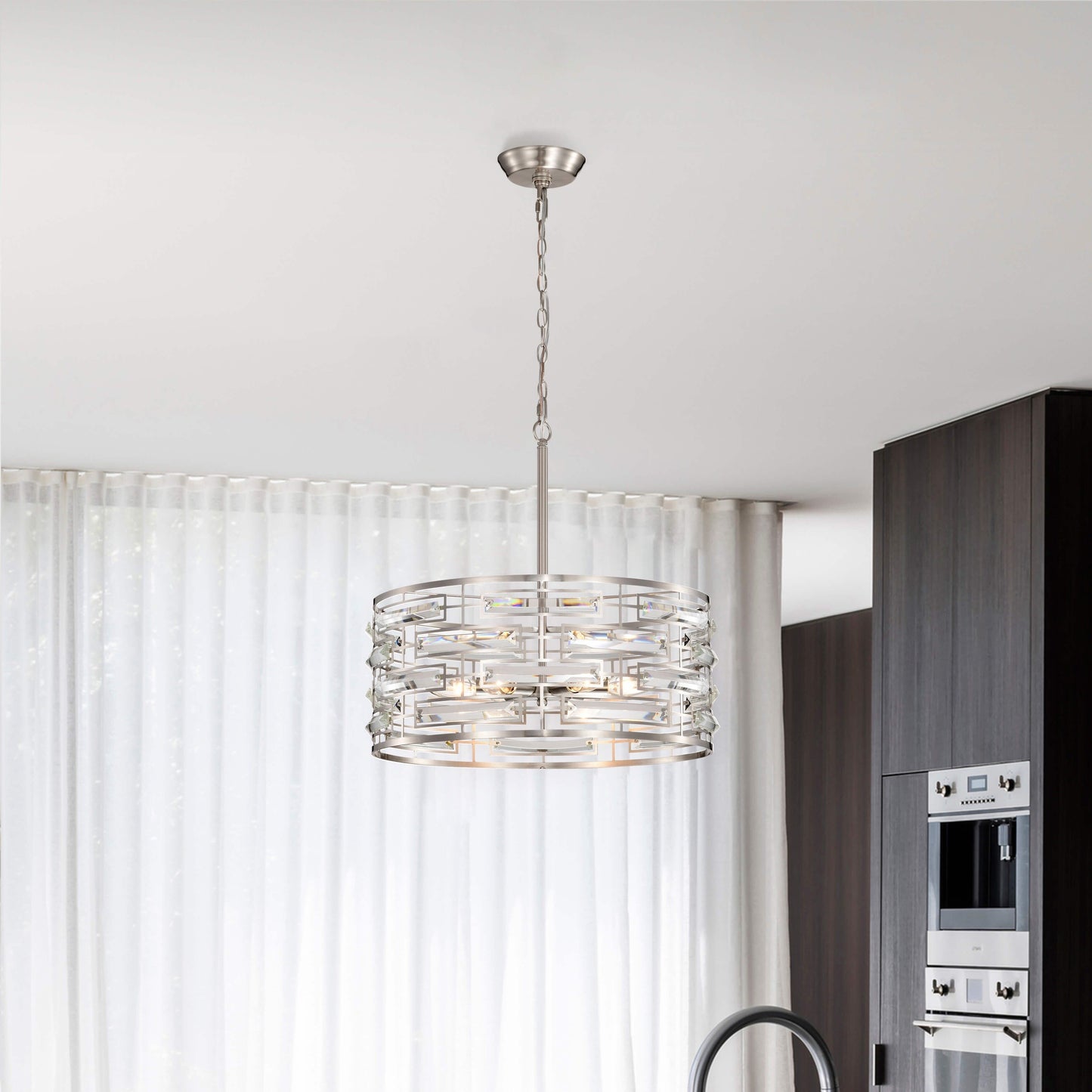 Lustre tambour Anita avec prisme en verre transparent