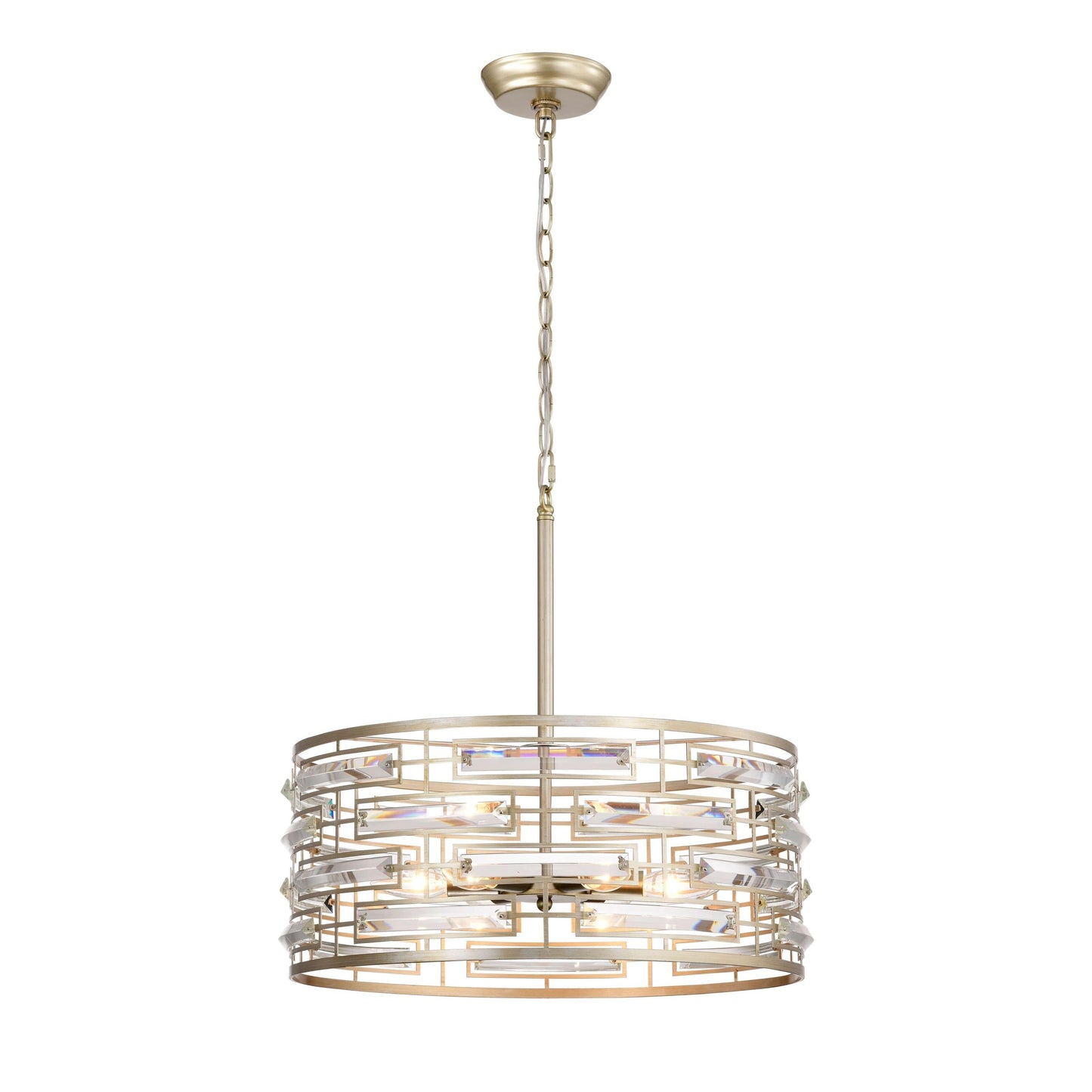 Lustre tambour Anita avec prisme en verre transparent