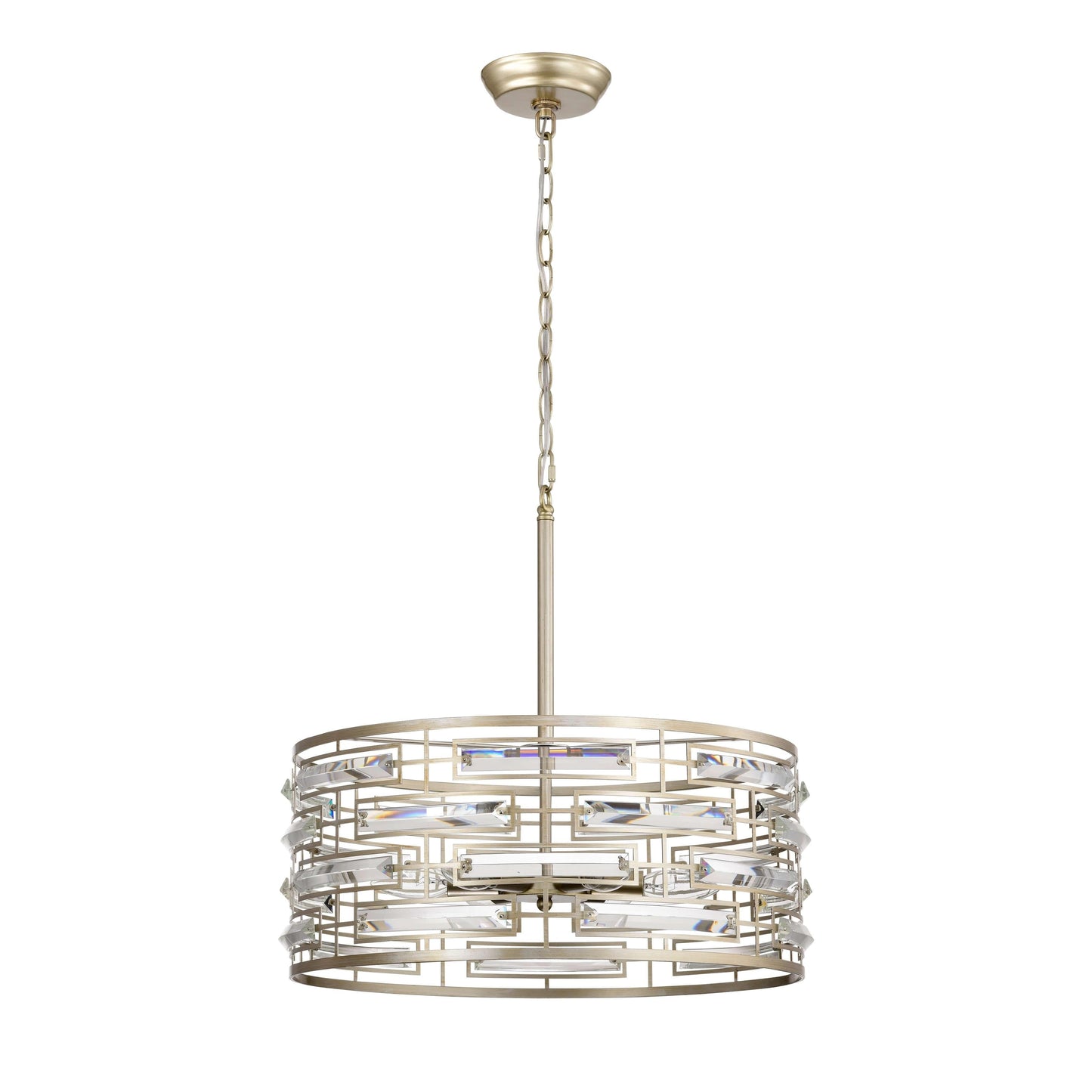 Lustre tambour Anita avec prisme en verre transparent