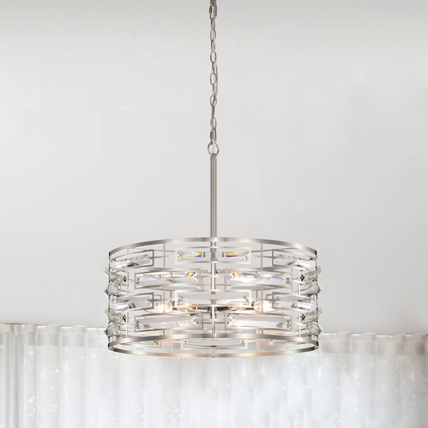 Lustre tambour Anita avec prisme en verre transparent