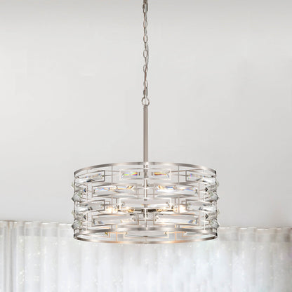 Lustre tambour Anita avec prisme en verre transparent