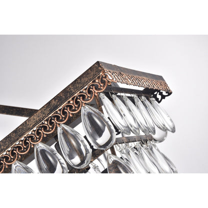 Luminaire rectangulaire en bronze antique à 6 lumières pour îlot de cuisine avec suspension en cristal - Bronze antique