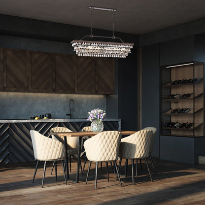 Luminaire rectangulaire en bronze antique à 6 lumières pour îlot de cuisine avec suspension en cristal - Bronze antique