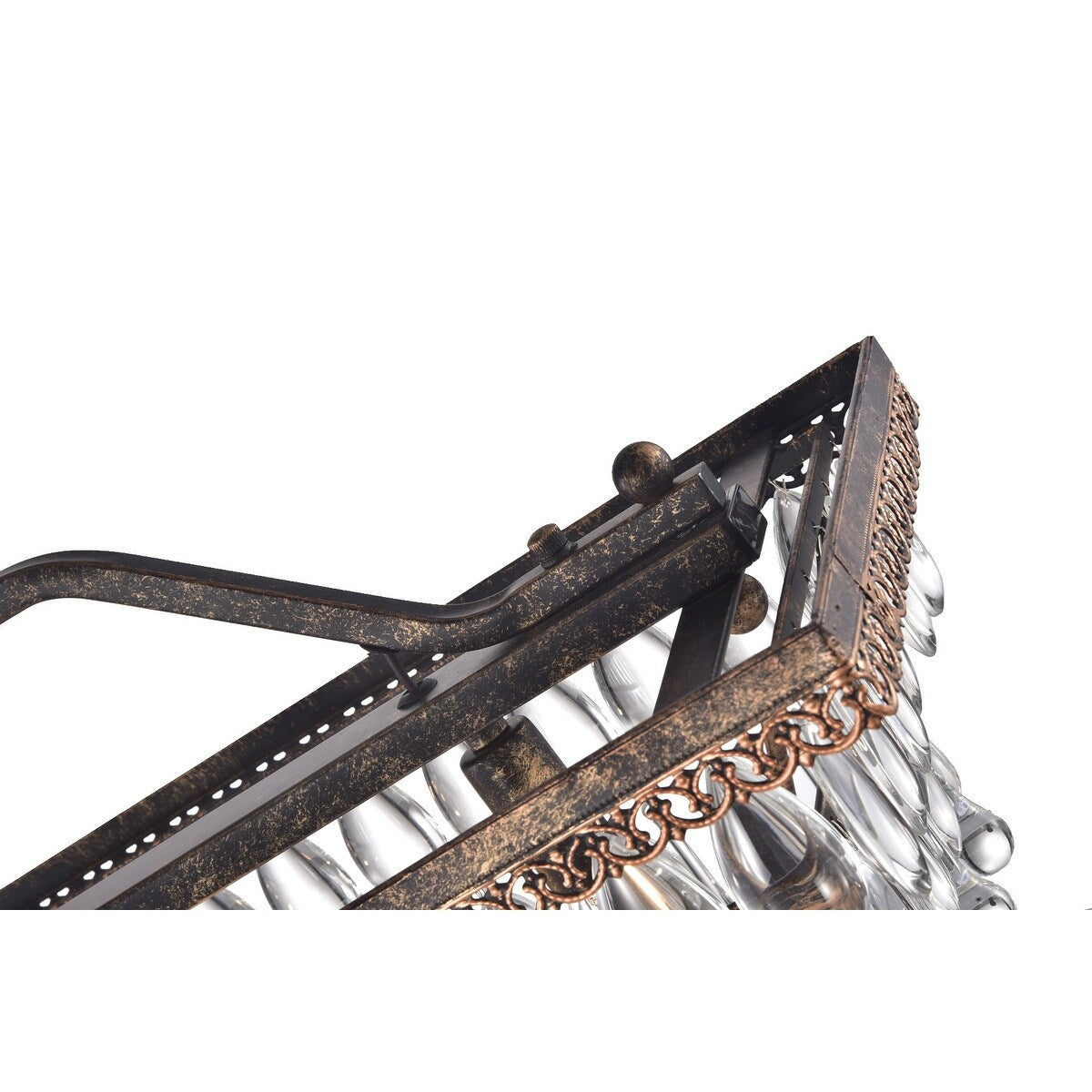 Luminaire rectangulaire en bronze antique à 6 lumières pour îlot de cuisine avec suspension en cristal - Bronze antique