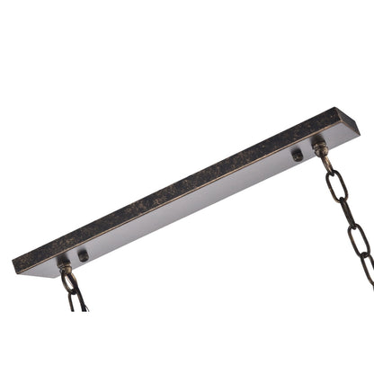 Luminaire rectangulaire en bronze antique à 6 lumières pour îlot de cuisine avec suspension en cristal - Bronze antique