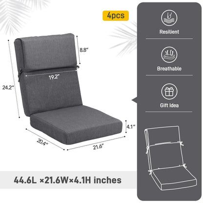 Lot de 4 coussins de chaise à dossier haut Aoodor Patio, 117 x 53 x 10 cm (coussins uniquement)